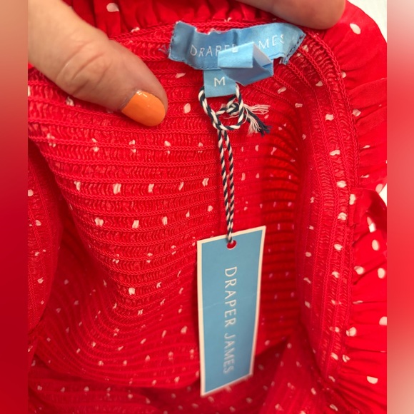 NWT Draper James Red white Polka Dot Seersucker Tiered Ruffle Sun Dress SZ M - Picture 5 of 8